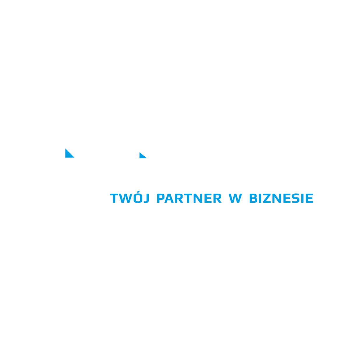 Dwa warianty logo "biurotech" w szaro-niebieskiej kolorystyce. Z prawej wersja na ciemnym tle z alternatywnym hasłem "Twój Partner w Biznesie".