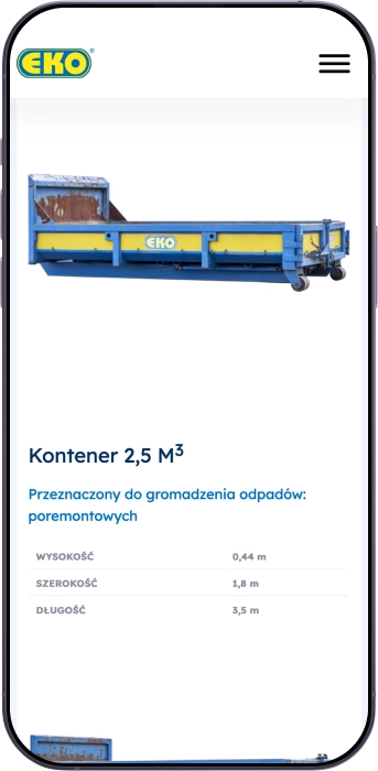 Trzeci telefon pokazuje stronę internetową firmy EKO