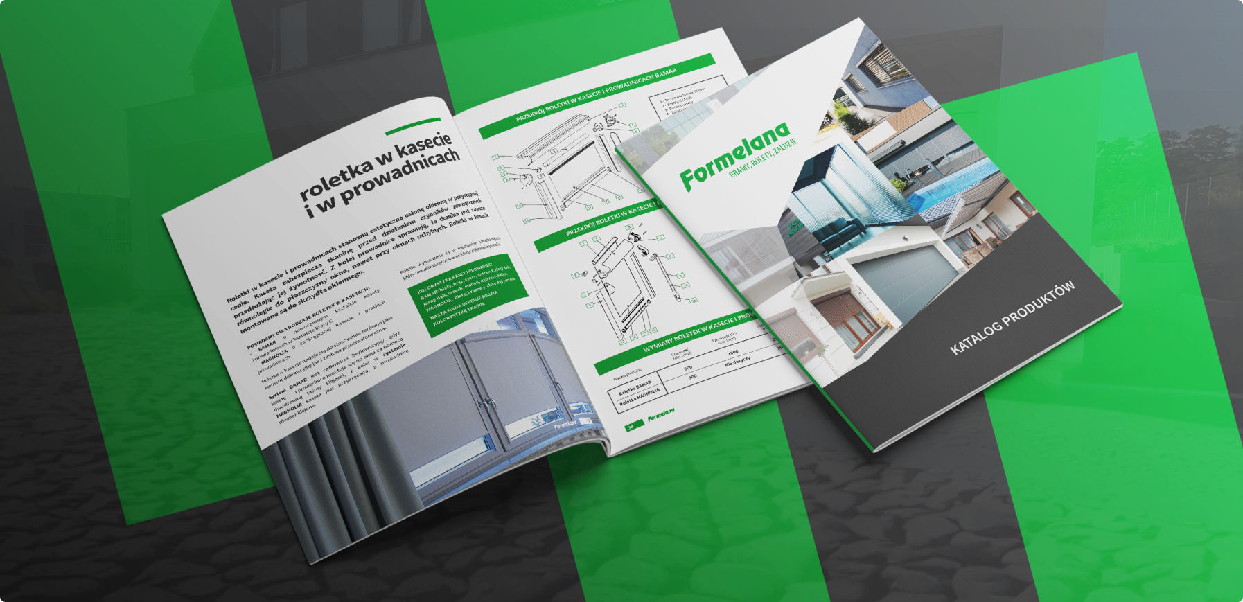 Katalog Formelana – nowoczesne osłony okienne i rolety. Przejrzysty design, techniczne schematy i estetyczne zdjęcia podkreślają funkcjonalność oraz wysoką jakość produktów.