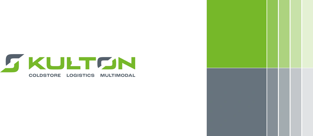 Nowe logo Kulton z zielono-szaro-białą kolorystyką symbolizuje ekologiczne i nowoczesne podejście do logistyki, magazynowania i transportu multimodalnego.